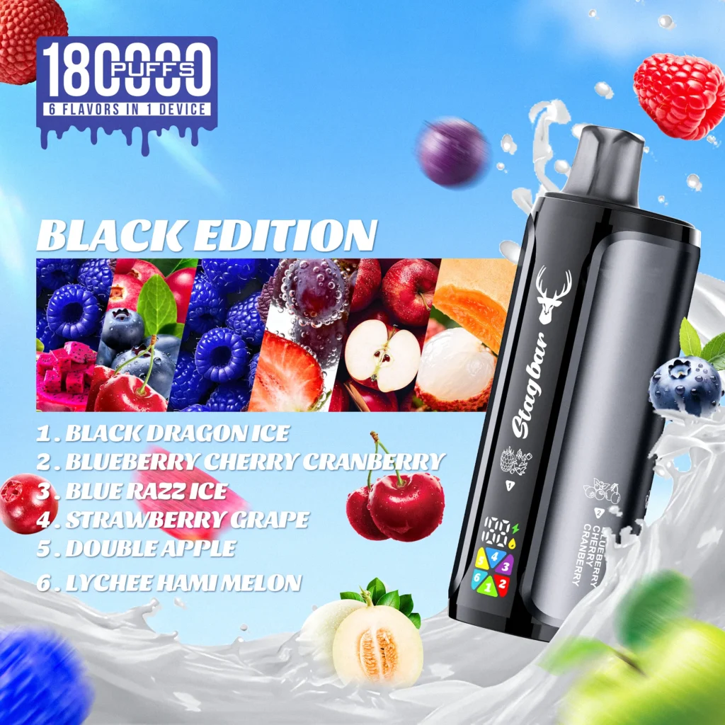 BLACK EDITION (Black Dragon Ice / Blueberry Cherry Cranberry / Blue Razz Ice / Strawberry Grape / Double Apple / Lychee Hami Melon)